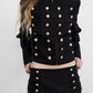 Buckle Decoration 2-Piece Set Women Zipper o-Neck Full Sleeve Crop Tops+Elastic Waist Mini Skirt Autumn Street Suit