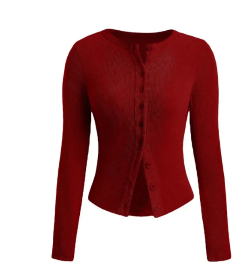 Women Crop Tops Summer Knit Ribbed Button Front Long Sleeve Shirt for Club Streetwear Aesthetic Grunge Clothes