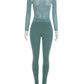 Sexy 2-Piece Set Women See Through Full Sleeve o-Neck Crop Tops+Elastic Waist Skinny Pants Midnight Wild Streetwear