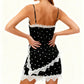 Women Summer Outfit Y2K Dots Print Lace Trim Spaghetti Strap Asymmetrical Cami Tops and Shorts 2 Piece Casual Set