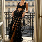 Women Sleeveless Cut Out Dot Mesh Maxi Dress Tassel Hem See Through Bodycon for Party Club Night Out Events