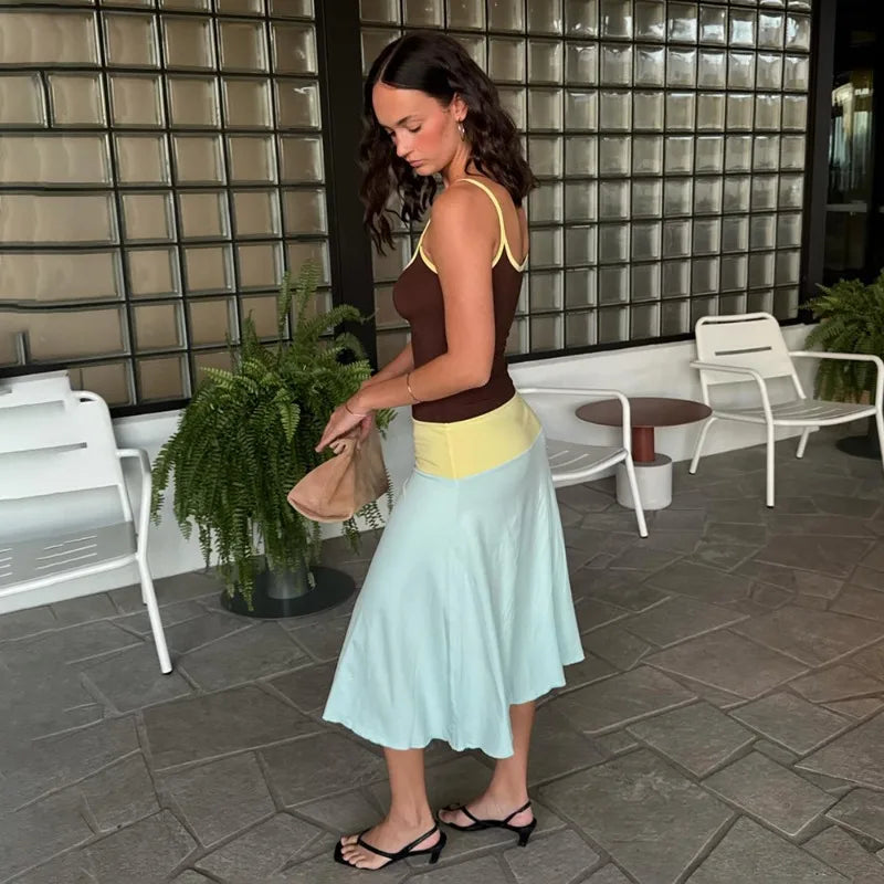 Colorblock Long Summer Dress 2026 Fashion Casual Spaghetti Strap Backless A-line Dresses