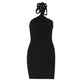 Lace Up Backless Halter Mini Dresses Sexy Clothes Woman Summer Black Dress Club Outfits