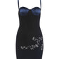 Flower Print Women Dress Patchwork Low-Neck Skinny High Elasticity Sexy Party Midnight  Summer Fashion Mini Bodycon