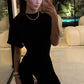 Short Sleeve Ruched Sexy Mini Dress Women Elegant Black Metal Buckle Half High Neck High Waist Bodycon Club Dress