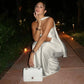 Strapless Hollow Fishtail Maxi Dress with Scarf White Evening Gown Elegant Dresses for Woman for Party
