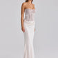 White Lace Corset Satin Sexy Maxi Dress Women Elegant Strapless Sleeveless Backless Bodycon Club Party Long Dresses