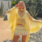 Women's Sheer Chiffon Ruffle Blouse Boho Flowy Kimono Sleeve Tie Neck Cover Up Top for Music Festival Beach Vacation