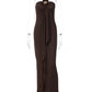Women Halter Backless Maxi Dress Metal Buckle Decor Draped Sash Ruched Bodycon Long Dress Evening Party Wedding Dress