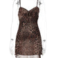Leopard Print Backless Sexy Mini Dress Women Elegant Chiffon Spaghetti Strap Sleeveless Bodycon Club Party Dresses