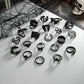 Gothic Black Open Rings Set 20 Pcs Trendy Hollow Star Heart Design with Spider Butterfly & Snake Shapes for Halloween Jewelry