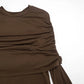 Ruched Overlay Long Sleeve Tops High Quality 2026 Fall T Shirts Woman Clothing