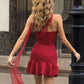 Halter Off-shoulder Strapless Sexy Mini Dress Women Fashion Scarf Collar Backless Sleeveless Ruffle Club Party Dresses