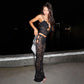 See-through Lace Sexy 2 Pieces Set for Woman Club Outfit Backless Cami Top and Pants Matching Sets