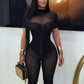 See Through Romper Women Sexy Fashion Half Sleeve Turtleneck Simple Hottie Chic Trend Midnight Street Club Playsuits