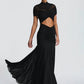 Short Sleeve Ruched Sexy Maxi Dress Women Elegant Hollow Out Turtleneck Bodycon Pleated Club Party Long Dress Female