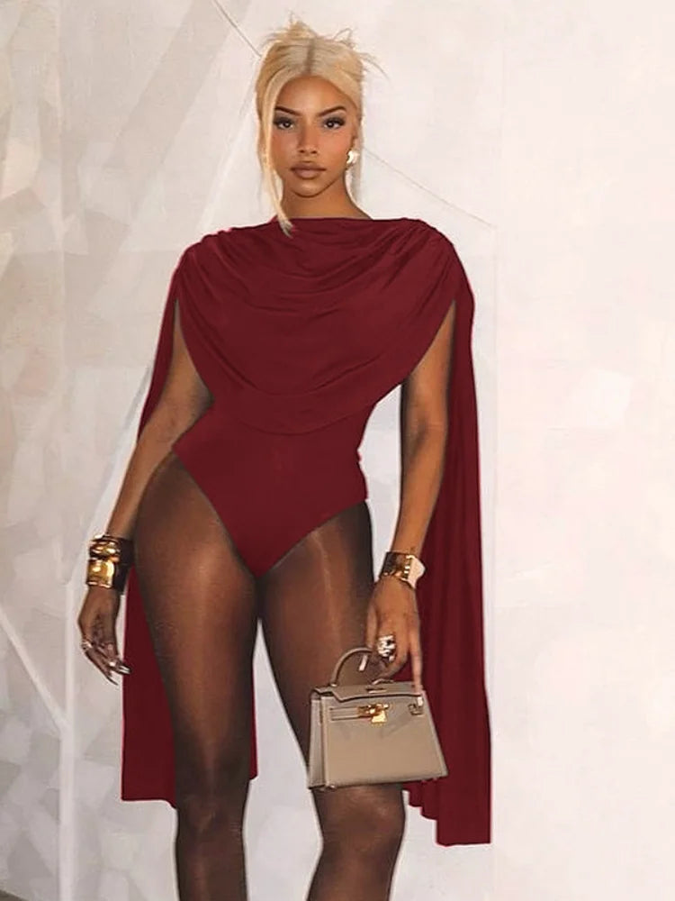 Cowl Neck Sleeveless Bodysuit Tops Spring Women Sexy Clothing Brown One Pieces Club Outfit