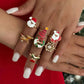 Christmas Deer Trendy Snowflake Tree Open Rings Set Adjustable Retro Creative Knuckle Ring Jewelry for Women