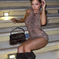 Sexy Backless Rompers Woman Leopard Print Halter Sleeveless Skinny Peach Hip Hot Girls High Street Fashion Playsuits