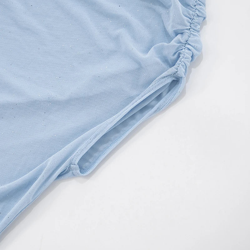 Sexy Sequins Glitter Skew Collar Crop Tops Women Irregular Ruffles Tassel Midnight Coquette Club Summer Trend Tees