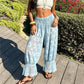 Women Sheer Floral Lace Harem Pants Elastic Drawstring Waist Ruffle Hem Loose Baggy Bloomers Beach Casual Trousers
