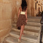 Brown and White Polka-dot Asymmetrical Midi Skirt for Woman Clothing