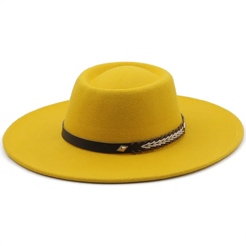 British Style Felt Fedoras Hats for Women9.5CM Wide Brim Men Formal Luxury Jazz Caps Bowler Wedding Dress Hat Chapeau Femme