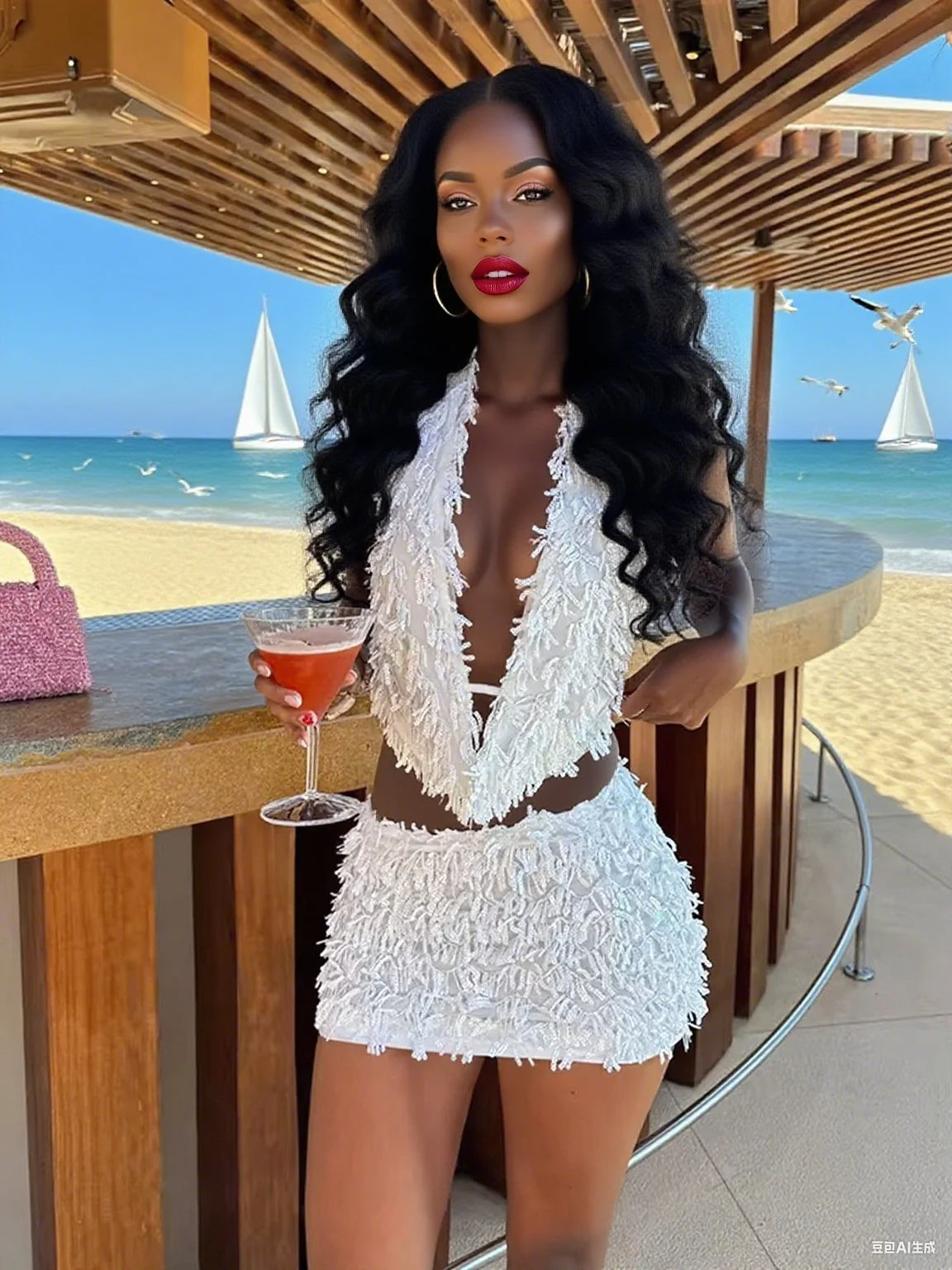 Sequin Tassels 2 Piece Set Women Swing Collar Tank Tops+Peach Hip Skits Summer Sexy Midnight Birthday Party Clubwear