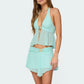 Sexy Women's Mesh Skirt Set Summer Fashionable Sleeveless Halter Neck Tops with Mini Skirt 2 Piece Outfit Party Clubwear
