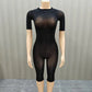 See Through Romper Women Sexy Fashion Half Sleeve Turtleneck Simple Hottie Chic Trend Midnight Street Club Playsuits