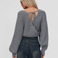 Women's Wrap V Neck Sweaters Tops Street Long Sleeve Tie-up Back Solid Color Knit Tops Pullovers Winter Fall Knitwear