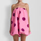 Women Polka Dot Bubble Mini Dress Strapless Flowy Short Tube Dress Off Shoulder Y2k Balloon Dress Party Beach