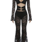 See Through Jumpsuits Woman Metal Rings Patchwork Hollow Design Sexy Full Sleeve Midnight Club Party Wild Style Overalls