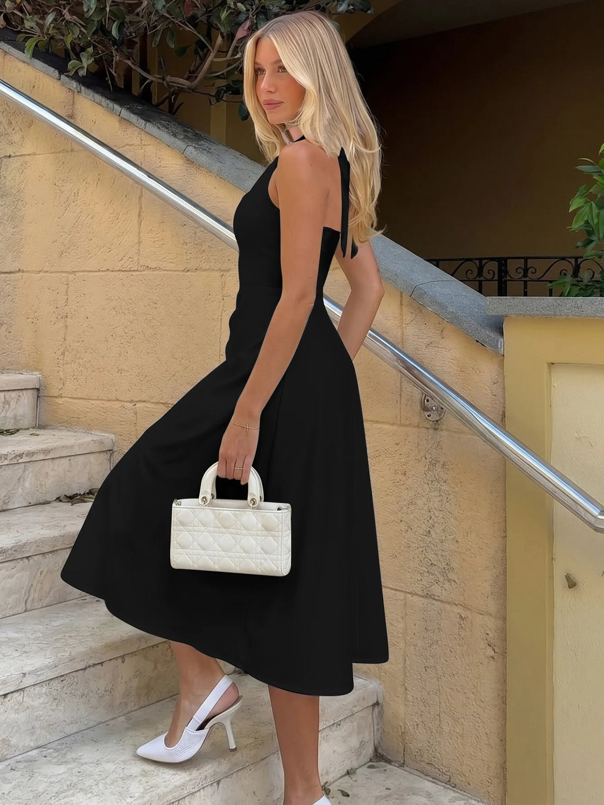 Square Neck Halter Backless Long Dresses Elegant White A Shape Dress Woman Summer Clothing 2026