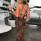Elegant Leopard Print Maxi Dress For Women Summer Sexy Club Party Dresses Female Spaghetti Strap Sleeveless Long Dress