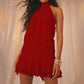 Elegant Women's Halter Neck Short Dress Sexy Sleeveless Open Back Layered Ruffle Hem Mini Dress Party Clubwear