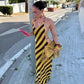 Yellow Striped Halterneck Maxi Dress Sexy Woman Clothing Backless Vacation Dresses 2026