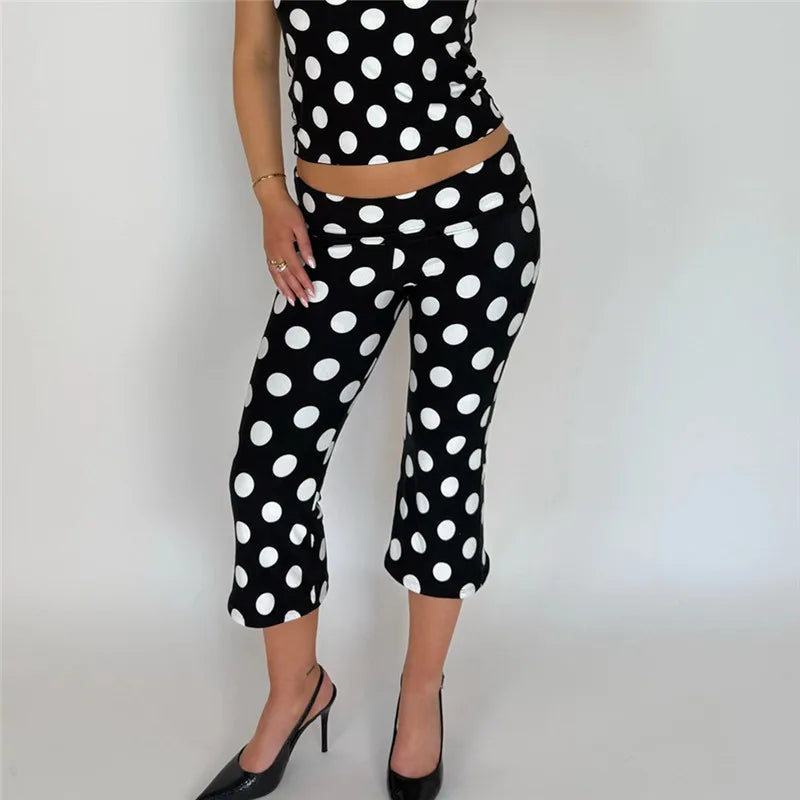 Fold Over Low Rise Slim Fit Capri Pants Polka Dot Print Pants Women Vintage Aesthetic Lounge Pants Y2k Women Trousers