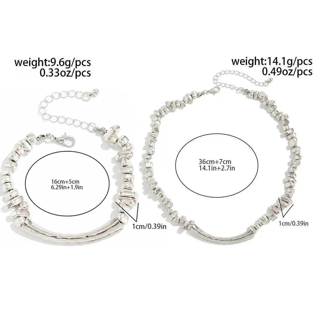 Women's Trendy Minimalist CCB Bead Irregular Choker Necklace And Bracelet Set with Metal Line Clavicle Chain Fashion Jewelry