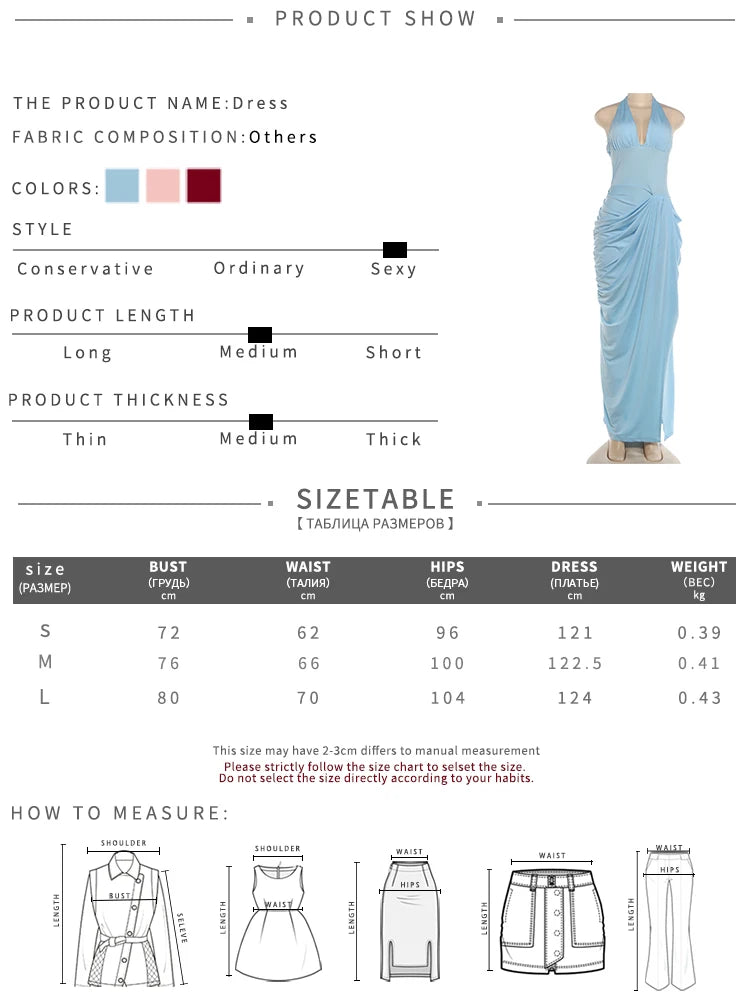Elegant Backless Dress Women Sexy Fashion Halter Deep V-Neck Ruched Patchwork High Split Simple Banquet Party Bodycon