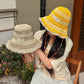 Women's Crochet Straw Bucket Hat with Colorful Bead Chain, Striped Woven Sun Hat for Summer Beach, Cute Casual Vacation