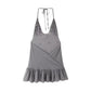 Summer Women Halter Sequin Ruffled Mini Dress Women V-neck Sleeveless Lace Up Backless Pleated Sexy Beach Dresses