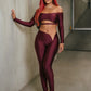 Sexy 2-Piece Set Women Hollow Slash Neck Full Sleeve Crop Tops+v-Waist Skinny Pants High Elasticity Chic Streetwear