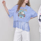 2025 Summer New Arrivals Women's Fringe Graphic Print T-Shirt Relaxed Fit Statement Tee