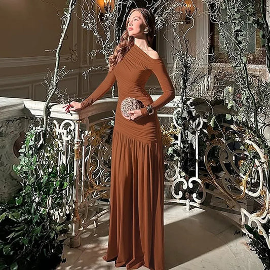 Off The Shoulder Long Sleeve Dresses Elegant Black Maxi Dress Fall Clothes Woman 2025