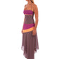 Women Color Block Sexy Two Piece Set Elegant Halter Crop Top And Midi Skirt Matching Sets Asymmetrical Hem Bodycon Set