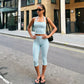 Green Gingham Capri Two Pieces Suits Casual Outfits for Woman Halter Top and Cropped Pants Matching Sets