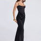 Spaghetti Strap Backless Sexy Maxi Dress Women Gown Elegant Black Strapless Sleeveless High Waist Ruched Club Dresses