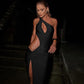 One Shoulder Hollow High Split Dress Sexy Black Party Long Dresses for Woman Club Outfits 2025