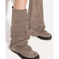 Women's New Autumn and Winter Calf Boots with Pleated Thick High Heels and Fashionable Oversized Street Leather Mid Leg Boots
